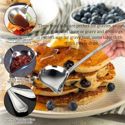 2-Pack Gravy Spoon Small Ladle for Sauce/Gravy / .1 Ounce mini Stainless Steel Ladle with Pouring Spout Gravy Drizzle Spoon. (Gold & silver)