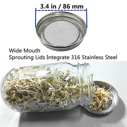 Sprouting Jar Lids WIDE MOUTH Mason Jar Strainer Lid 4 Pack Stainless Steel Strainer Mesh Sprouts Lids for Seed Sprouting Salad Sprouts Broccoli Sprouts Growing Kit