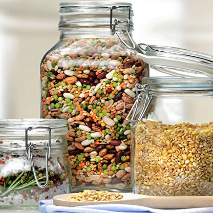 Bormioli Rocco Fido, 2 Pack, 33.75 Oz. Food Storage Glass Jars, Airtight Rubber Seal & Glass Lid, with Stainless Wire Clamp, Mason Jar, Made in Italy - size: 33.75 oz