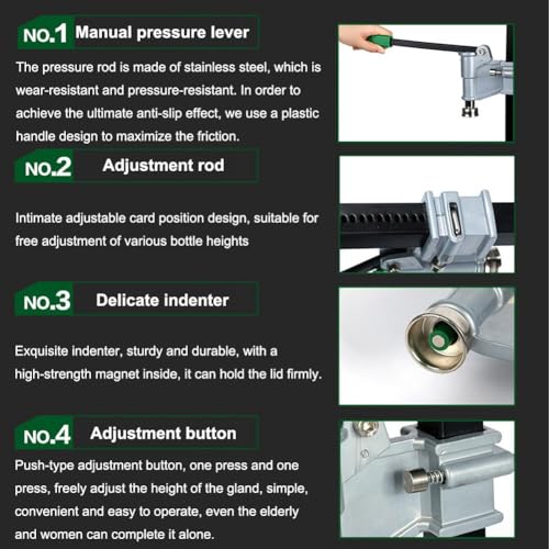 Strong Bench Bottle Capper, Metal Manual Beer Capping Machine,Height Adjustable,Brew Wine Cap Pressing Machine,for 26mm / 29mm Caps