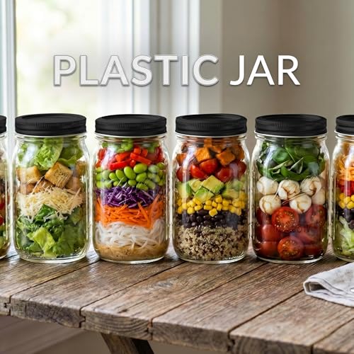 novelinks 32 oz Clear Plastic Jars with Lids and Plastic Mason Jars 32 oz | 12 Pack, Black, Plastic Quart Containers with Lids, Quart Mason Jars Bulk, Large Jars, Mason Jars for Centerpieces - color: Black