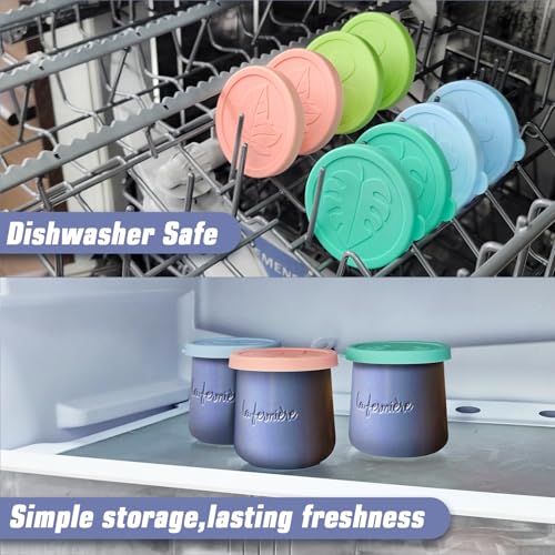 Yogurt Jar Lids for La Fermiere, 8 Pack LFGB Platinum Silicone Covers, Snug Fit Reusable Replacement Lids, Dishwasher Safe - color: Multi