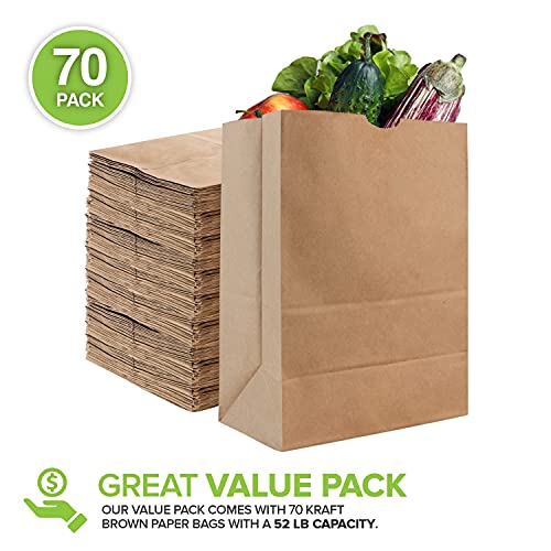 Stock Your Home 52 lb Kraft Brown Paper Bags (70 Count) – Bulk Large Grocery Bags for Shopping - size: 70 Count