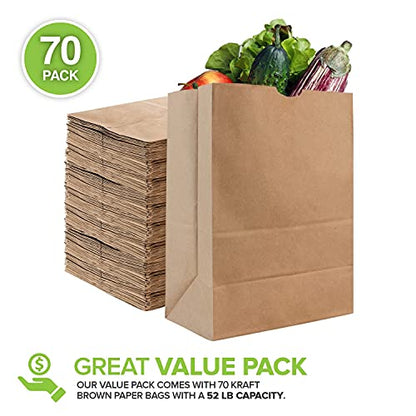 Stock Your Home 52 lb Kraft Brown Paper Bags (70 Count) – Bulk Large Grocery Bags for Shopping - size: 70 Count