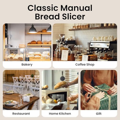 Manual Bread Slicer for Homemade Bread, Bread Cutter for Adjustable and Even Slices, Classic Hand Crank Sourdough Slicer with Scale Line & Powerful Suction Cup, Sharp Stainless Steel Blade (Black) - color: Black