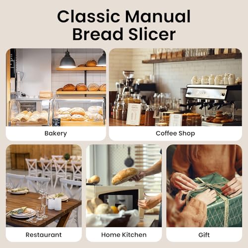 Manual Bread Slicer for Homemade Bread, Bread Cutter for Adjustable and Even Slices, Classic Hand Crank Sourdough Slicer with Scale Line & Powerful Suction Cup, Sharp Stainless Steel Blade (Red) - color: Red