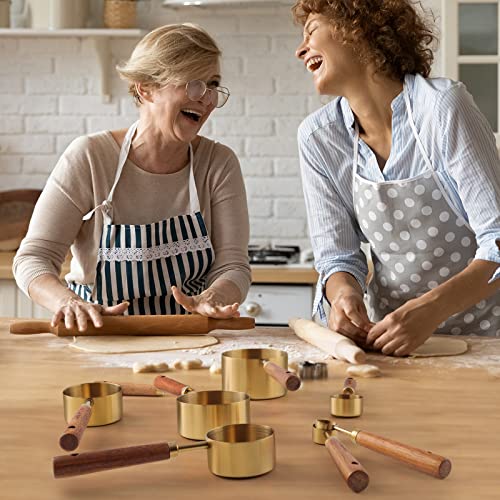 Measuring Cups and Spoons Set of 8, Golden Stainless Steel Measuring Cup with Wooden Handle, Kitchen/Food/Liquid/Baking (gold) - color: Gold