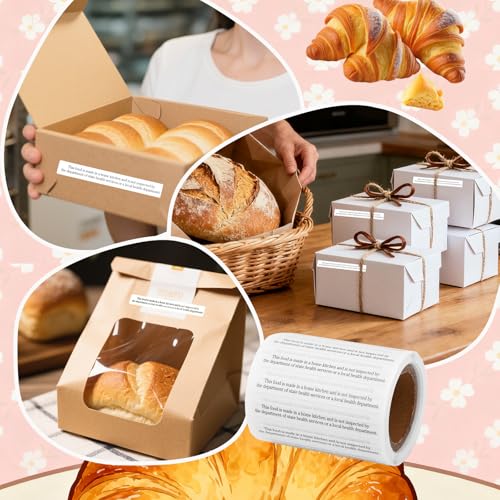 500 Count Cottage Food Law Labels Stickers, 5x0.65cm/1.97x0.26in Thermal Printed Paper Made in A Home Kitchen Inspection Statement Self-Adhesive Ingredient Baking Labels for Homemade Food Packaging
