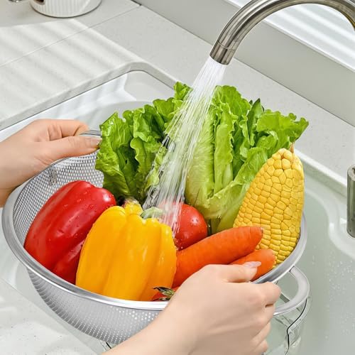 Stainless Steel Colander, 3-Quart Micro-Perforated Metal Colander Strainer with Handle for Kitchen/Draining Pasta/Rinsing Vegetables Fruits,Dishwasher Safe - 8.8 Inches - size: 3QT