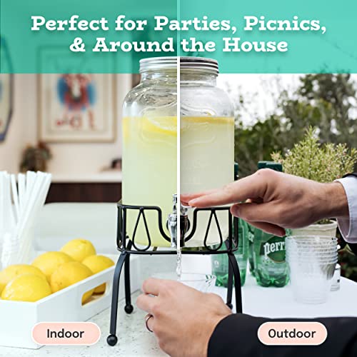 Estilo Gallon Drink Dispenser with Stand - Glass Beverage Dispenser with Stand for Weddings - Sun Tea Jar with Spigot 1 Gallon - Countertop Glass Water Dispenser for Lemonade and Parties - style: Single w/ Stand