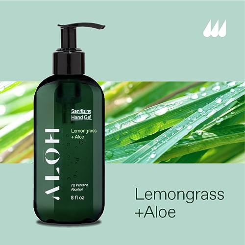 ALŌH Sanitizing Hand Gel 2-pack | Lemongrass + Aloe | 70% Alcohol Hydrating Hand Sanitizer Gel with Essential Oil, for Kids & Adults | 8oz Size Bottle (Set of 2) - color: Lemongrass + Aloe