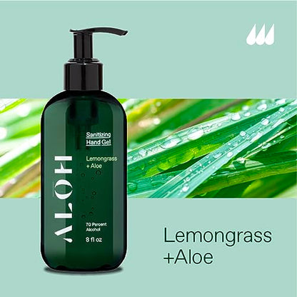 ALŌH Sanitizing Hand Gel 2-pack | Lemongrass + Aloe | 70% Alcohol Hydrating Hand Sanitizer Gel with Essential Oil, for Kids & Adults | 8oz Size Bottle (Set of 2) - color: Lemongrass + Aloe
