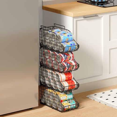 Sonyabecca 4-Pack Stackable Canned Food Organizer with Handles, Soda Can Organizer for Kitchen Pantry Shelves, Foldable Wire Cabinet Shelf for Can Storage, Patent Pending, Black - color: Black, size: 4 Pack
