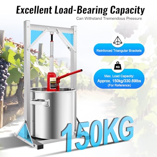 22L/5.81Gal Stainless Steel Fruit Wine Press Hydraulic Jack Press Extractor with Filter Bucket Manual Juice Crusher Home Wine Making Supplies for Cider Apple Grape Vegetable Honey Olive (22L)