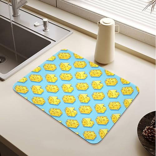 Cartoon Cheese Dish Drying Mat,24x20 inch, Water Absorbent Microfiber Dish Drying Pad for Countertops,Sinks,Draining Racks - size: 23.6x19.7inch