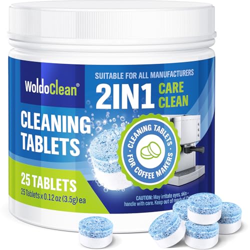 WoldoClean 2-Phase Cleaning Tablets (25 Count, 3.5g) - Compatible with Jura Automatic Coffee Machines E8, S8, Z10, J8, ENA & GIGA, Blue & White Formula, Cleans & Seals, Individually Sealed - size: 25 Count (Pack of 1)