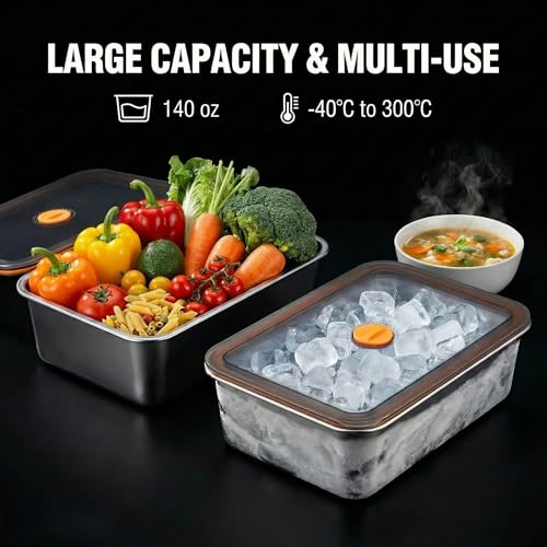 Stainless Steel Food Storage Containers, Silver, Airtight with Vacuum Seal, Stackable Rectangular, 3-Piece Set, BPA-Free Lids, for Meal Prep and Leftovers Storage (deep - 3.3'' Height) - color: Black - 3.3'' Height