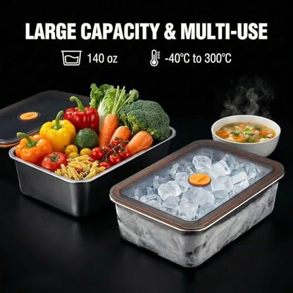 Stainless Steel Food Storage Containers, Silver, Airtight with Vacuum Seal, Stackable Rectangular, 3-Piece Set, BPA-Free Lids, for Meal Prep and Leftovers Storage (deep - 3.3'' Height) - color: Black - 3.3'' Height