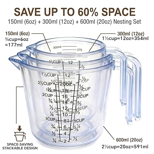 Measuring Cup Set, 3PCS Plastic Liquid Measuring Cups,Includes 150Ml, 300Ml and 600Ml, with Nozzle Handle- Baking, Cooking, Mixing & Liquid/Solid Measuring, Essential Kitchen Tools (Clear) - color: Clear