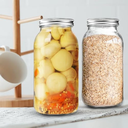 64 OZ Wide Mouth Mason Jars with Lids, Heavy Duty Glass Airtight Storage Canning Jar and Band Half Gallon / 2 Quart, Set of 3