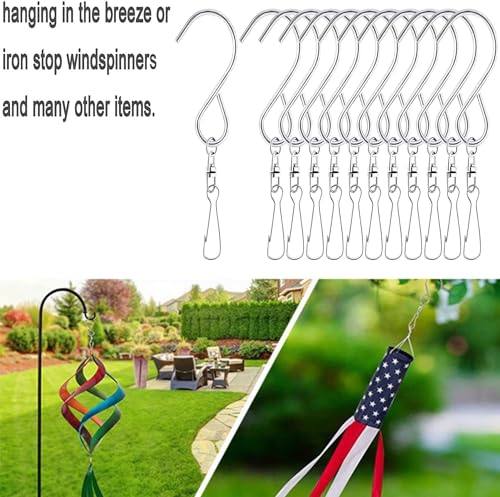 MFDSJ 24 Pcs Swivel Clip Hanging Hooks | Stainless Steel 360 Degree Rotating Windsock Clips for Hanging Wind Chimes, Plants