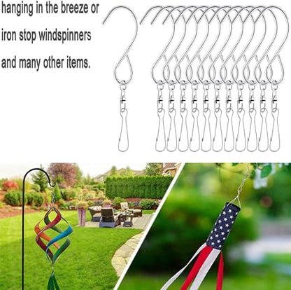 MFDSJ 24 Pcs Swivel Clip Hanging Hooks | Stainless Steel 360 Degree Rotating Windsock Clips for Hanging Wind Chimes, Plants