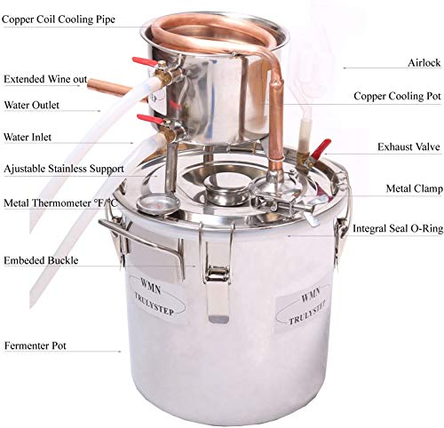 2 Pots Stainless Steel Still 5Gal/20Liters Water Alcohol Distiller Home Brew Kit Wine Making Supplies for DIY Brandy Whisky Vodka Distilled Water, Silver - size: 5 Gallon 20 Liters