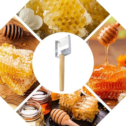 Stainless Steel Honey Fork, Wooden Handle Uncapping Fork Tool, Adjustable Pins Scraper with, Metal Beekeeping Forks, Apiary Tool Forks with Classic Design, Honey Extraction for Frames