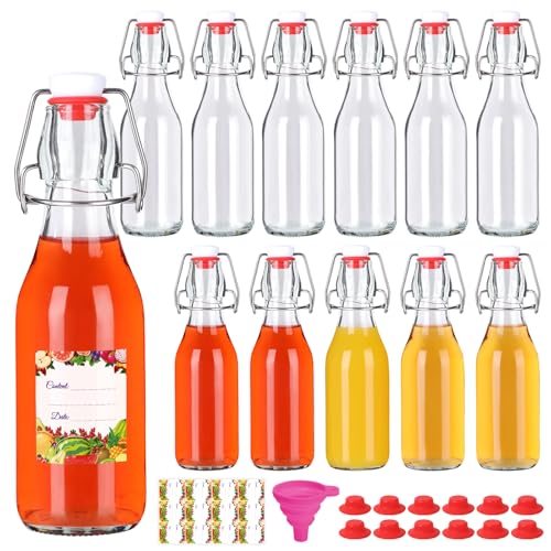 8 oz Swing Top Glass Bottles 12Pack, Reusable Flip Top Glass Bottle for Kombucha, Home Brewing, Beer, Beverage Storage(240ml, Set of 12)