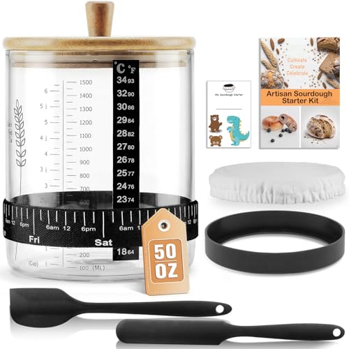SheeChung 50oz Sourdough Starter Jar, Wide Mouth Sourdough Jar Glass, Bamboo Lid, Cloth Cover, Date Tracker, Scraper, Sourdough Starter Kit, Fermentation Jars, Sour Dough Bread Baking Supplies, 1 Pack - size: 50 Ounce (Pack of 1)