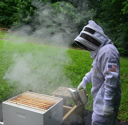 3 Layer Bee Suit with Fencing Veil One Pair Gloves Sting Proof Ventilated Beekeeping Suit - color: White, size: Large