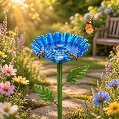 4 Pack Bee Watering Station, Bee Feeder for Garden Metal Butterfly Water Feeder with Flower Design Colorful Butterfly Bee Bath Bowl for Outdoor Garden Yard