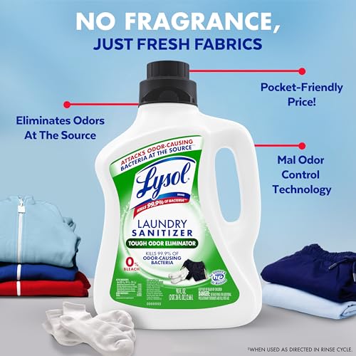 Lysol Tough Odor Eliminator Laundry Sanitizer Additive, Sanitizing Liquid for Gym Clothes and Activewear, 0% Bleach, Eliminates Odor Causing Bacteria, 90oz - size: 90 Fl Oz (Pack of 1)