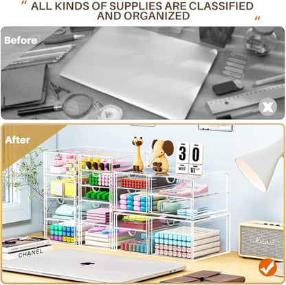 caktraie Makeup Organizer Storage With 16 Drawers, 4 Pcs Desktop Office Supplies, Desk Organizers, Clear Accessories, Dustproof Storage Drawer and for Make Up, Jewelry, Pen, Stationary - size: 16 Drawers