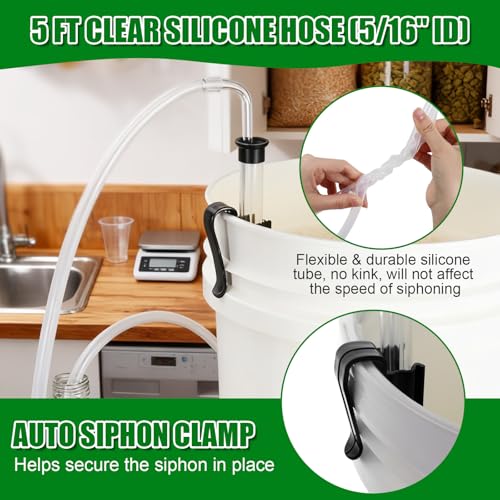 2Pcs 14” Auto Siphon with 5.5ft Food-Grade Silicone Hose 5/16” ID, Beer Bottle filling for Liquid Transfer Effortless Bottling Pump Homebrew Making Fermentation Mead