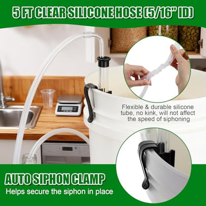2Pcs 14” Auto Siphon with 5.5ft Food-Grade Silicone Hose 5/16” ID, Beer Bottle filling for Liquid Transfer Effortless Bottling Pump Homebrew Making Fermentation Mead