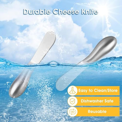 Linwnil 4-Piece Stainless Steel Butter Knife Set - Cheese & Butter Spreader Knives - Charcuterie Utensils - Dishwasher Safe - Silver