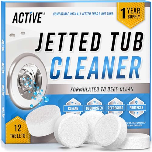 Jetted Tub Cleaner Bathtub Tabs - 12 ACTIVE Cleaning Tablets, Compatible with Whirlpool & Spa Bath System, Jets, Whirl Tubs, Professional Septic Safe Bath Jet Scale and Residue Remover - 1 Year Supply - style: 12 Tablets