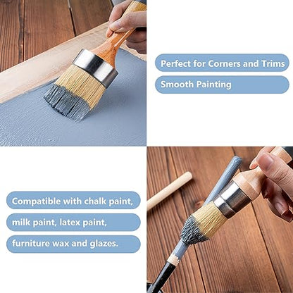 Mister Rui Chalk Paint Brushes, 3 Pack Wax Brush Set, Round Paint Brush Use with All Paints, Natural Bristle Brush for Painting, Stencils, Waxing, Home Decor, DIY Art Crafts - size: 1.2"1.9"2.4"