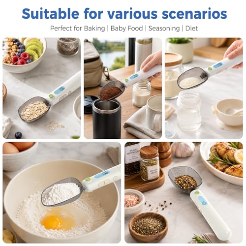 Digital Measuring Spoon Scale Rechargeable - 0.1g High Precision Gram Measuring Spoon with Level Bubble, g/oz/ml Multi-Unit Digital Spoon Scale for Baking Coffee Cooking Pet Food & Weight Control