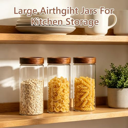 KEYWING 46 fl.oz Glass Storage Jars with Lids, 3 Pack Food Storage Containers For Pantry Organization, Kitchen Airtight Round Canister Set for Cookie, Rice, Flour, Sugar, Snack, Coffee Bean - size: 46 Fl.oz