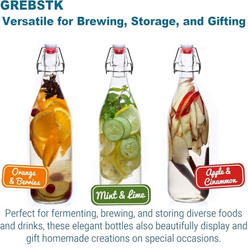4 Pack 18OZ Swing Top Glass Bottles Set, Airtight Flip Top Lids with Replacement Gaskets for Fermenting Kombucha, Brewing Beer, Storing Oil, Juice, Vinegar, Mead