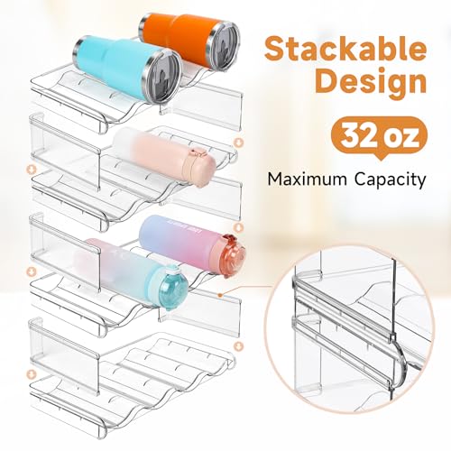 spospo Stackable Water Bottle Organizer, Large Compartment Water Bottle Holder, 4 Tier Clear Water Bottle Organizer for Cabinet, Bottle Rack for Kitchen Organization and Storage - Hold 16 Bottles - size: 4 Pack