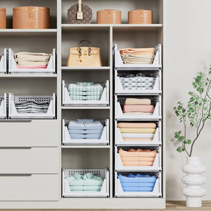 5 Pack Stackable Closet Storage Basket - Stackable Storage Bins, Multifunctional & Foldable Closet Organizer Waterproof, Wardrobe Cupboard Space-Saving Hat Storage Drawer Organizer, White - size: 5 Pack White