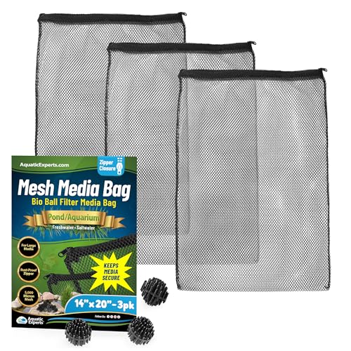 Aquatic Experts Mesh Media Bags – Large Hole 1/8" Mesh with Rustproof Plastic Zipper for Bio Balls & Large Filter Media (14" x 20", 3 Pack) - size: 14" x 20" (3 Pack)