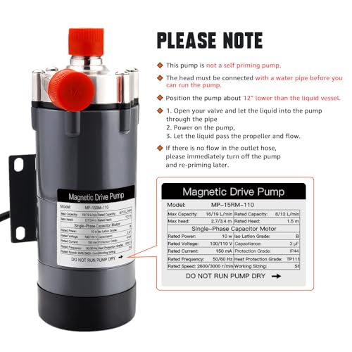 FERRODAY Wort Brewing Pump, Stainless Head Magnetic Drive Brew Food Safe Water High Temp Homebrew Beer Pump with 1/2" NPT Thread - size: Wort Pump(Plug Cord)
