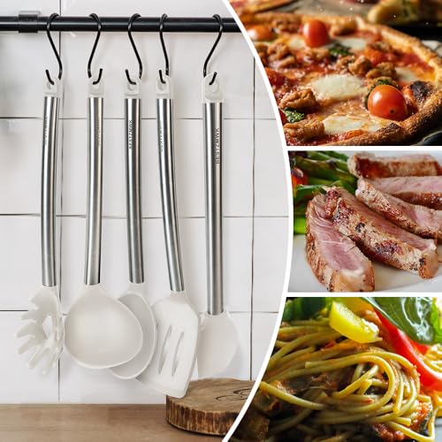 Kitchen Utensil Set-Silicone Cooking Utensils-33 Kitchen Gadgets & Spoons for Nonstick Cookware-Silicone and Stainless Steel Spatula Set-Best Kitchen Tools, Useful Pots (Cream White) - color: Cream White