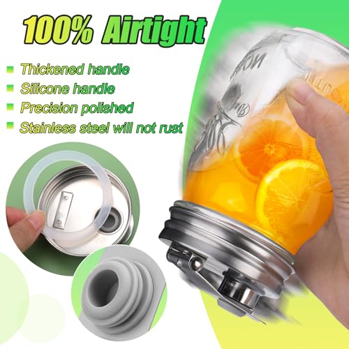 Mason Jar Pour Spout Lid Stainless Steel, Regular Mouth Pour Spout Flip Cap Lids for Mason Jars, Anticracking Leak Proof Seal Cover Airtight for Drinking Salad Dressing & Food Storing(2PCS) - style: Regular Mouth Stainless Steel Lid 2 PCS