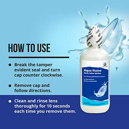Oculus Curae Aqua Naina Saline Solution – Preservative-Free Sterile Rinse for Soft, Hard & Gas Permeable Contact Lenses – Unisol 4 Alternative – Travel-Friendly – 4X 4 fl oz Bottles - size: 4 Fl Oz (Pack of 4)