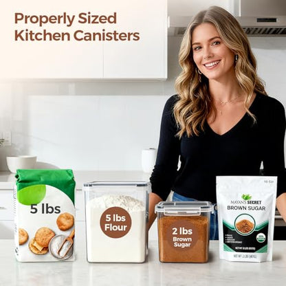 3 PCS Airtight Flour and Sugar Container for Pantry - 5lb Flour Capacity - 7.1 Inch Extra Wide Mouth Square Pantry Storage - Set of 3 (5.2L/5.5Qt) (2.5L/2.6Qt*2) - Stackable Baking Supplies Organizer - size: 5.5Qt/2.6Qt-Square